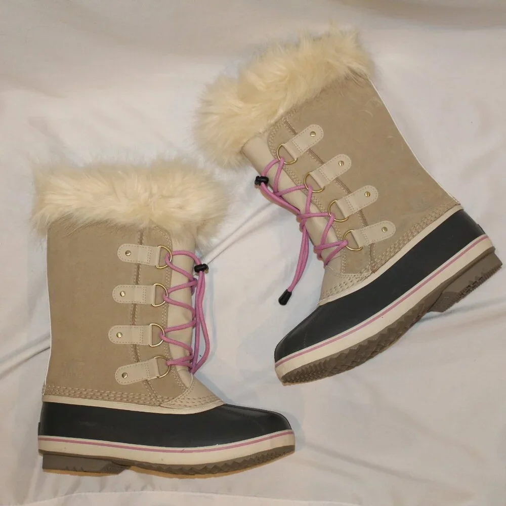 NEW YOUTH 6 WOMEN'S 7.5-8 SOREL‎ JOAN OF ARTIC TALL WINTER LEATHER BOOTS TAN